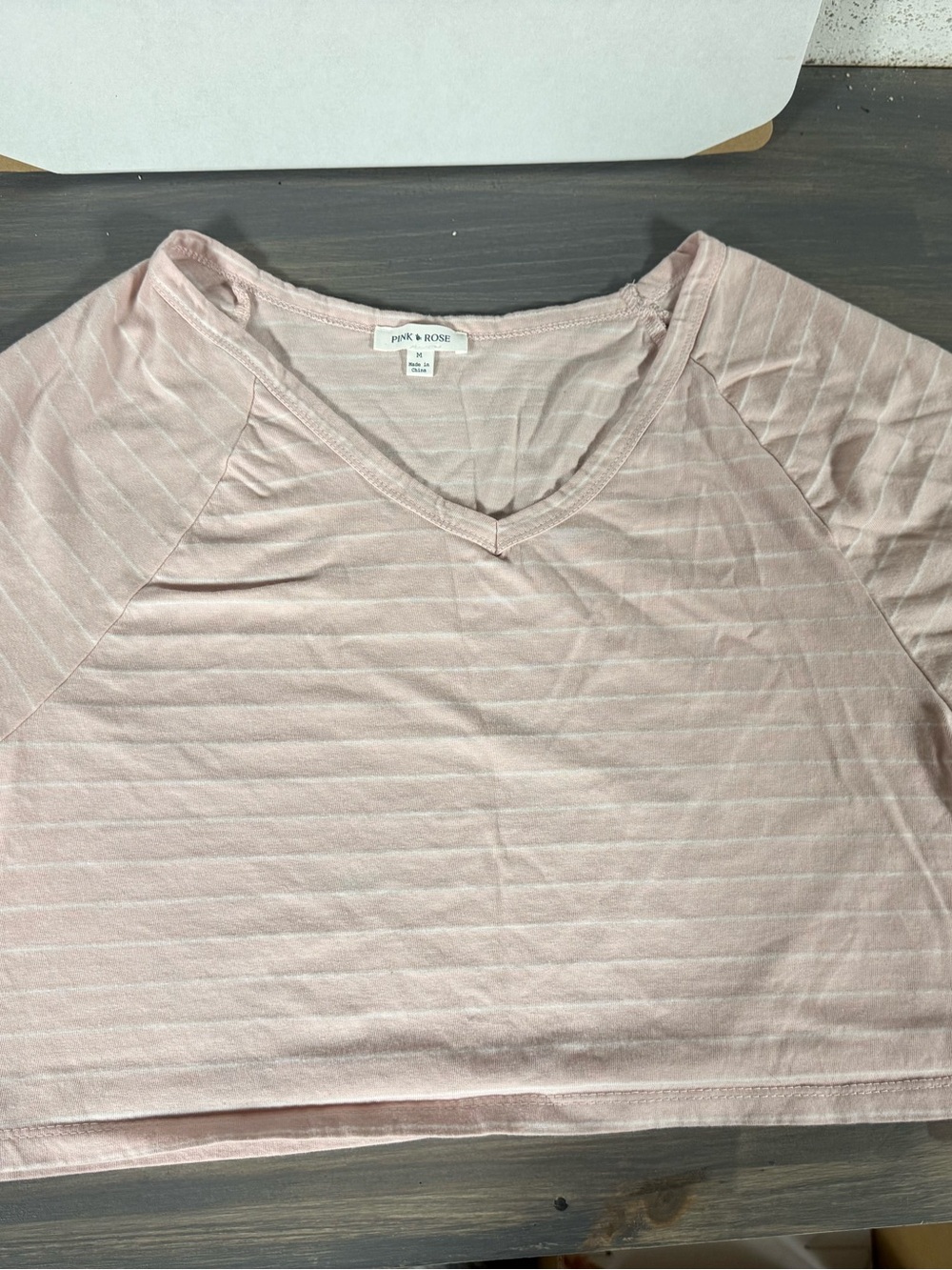 Pink Rose Light Blush Striped V-Neck Crop Top